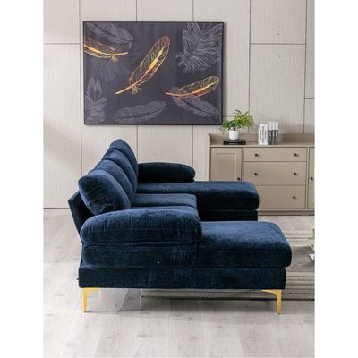 Wide Symmetrical Modular U Shaped Sofas - Navy Linen Blend, 280cm W x 140cm D x 90cm H