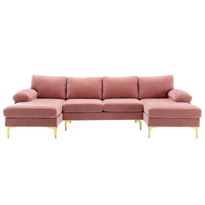 Wide Symmetrical Modular U Shaped Sofas - Pink Linen Blend, 280cm W x 140cm D x 90cm H