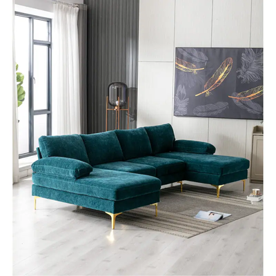 Wide Symmetrical Modular U Shaped Sofas - Teal Linen Blend, 280cm W x 140cm D x 90cm H