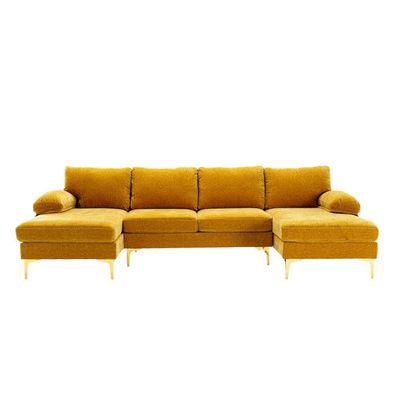 Wide Symmetrical Modular U Shaped Sofas - Yellow Linen Blend, 280cm W x 140cm D x 90cm H