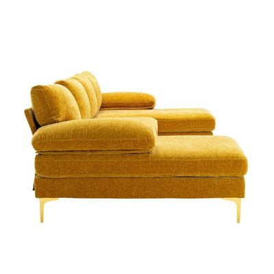 Wide Symmetrical Modular U Shaped Sofas - Yellow Linen Blend, 280cm W x 140cm D x 90cm H