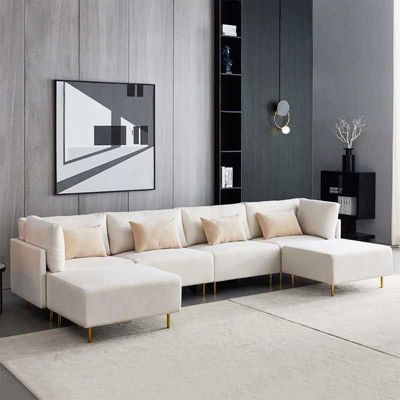 Reversible Modular Sofa & Chaise with Ottoman - Ivory, 310cm W x 145cm D x 85cm H