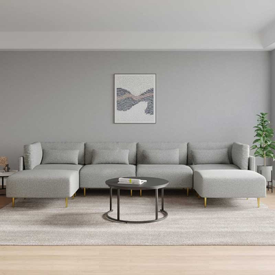 Reversible Modular Sofa & Chaise with Ottoman - Light Gray, 310cm W x 145cm D x 85cm H