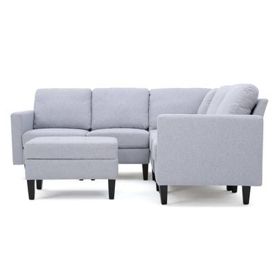 Zahra 6-piece Leather Sectional With Ottoman - Light grey, 280cm W x 160cm D x 85cm H