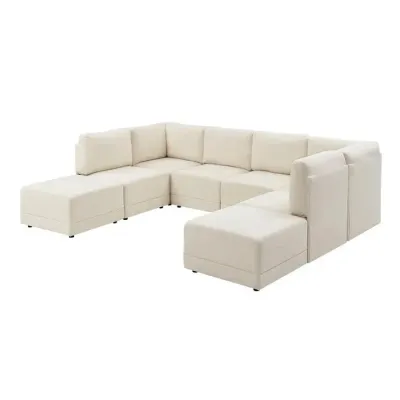 Senelia Wide Symmetrical Modular Sofas With Ottoman - Beige, 280cm W x 197cm D x 85cm H