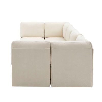 Senelia Wide Symmetrical Modular Sofas With Ottoman - Beige, 280cm W x 197cm D x 85cm H