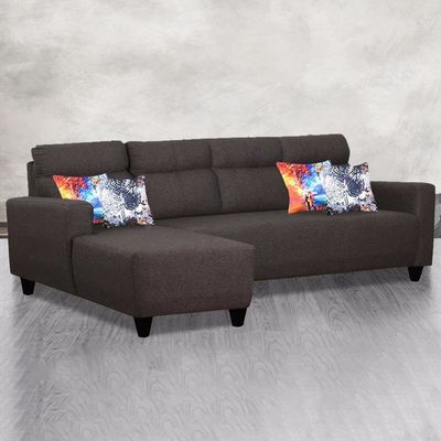 Elbon Dark Grey Leather Sectional Sofa - Dark Grey, 270cm W x 170cm D x 85cm H