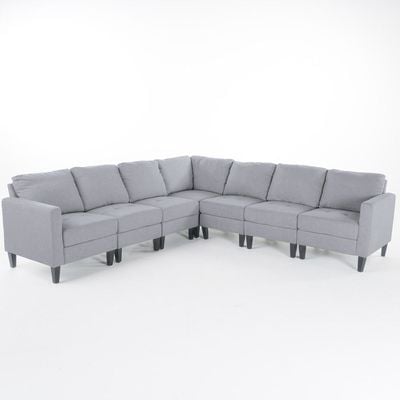 7-Piece Fabric Sofa Sectional - Ash Grey, 315cm W x 202cm D x 85cm H