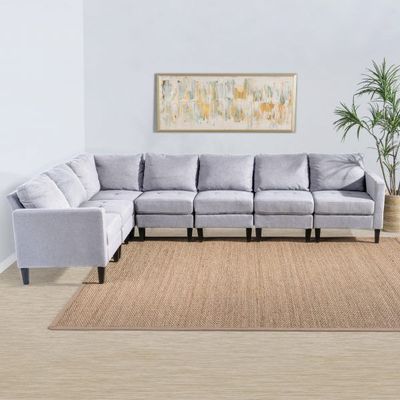 7-Piece Fabric Sofa Sectional - Ash Grey, 315cm W x 202cm D x 85cm H