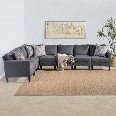 7-Piece Fabric Sofa Sectional - Dark Grey, 315cm W x 202cm D x 85cm H