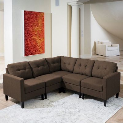 Emmie Mid Century Sectional Sofa 5-piece Sectional Sofa Set - Dark Brown, 225cm W x 225cm D x 90cm H