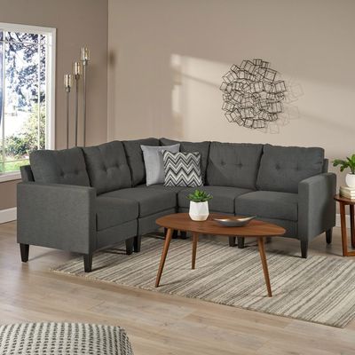 Emmie Mid Century Sectional Sofa 5-piece Sectional Sofa Set - Grey, 225cm W x 225cm D x 90cm H