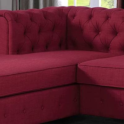 Tufted Scroll Arm Chesterfield 3-Seat Corner Chaise Sofa - Red, 225cm W x 150cm D x 85cm H