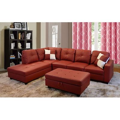 Russ Sectional with Ottoman - Red, 295cm W x 195cm D x 85cm H