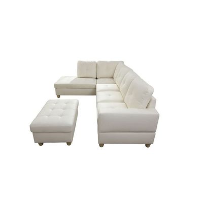 Russ Sectional with Ottoman - Off White, 295cm W x 195cm D x 85cm H