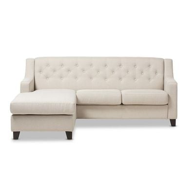  Fabric-Upholstered Tufted 2-Piece Sectional Sofa - Beige, 200cm W x 150cm D x 80cm H