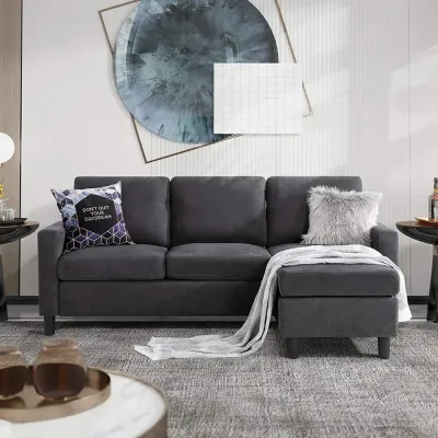 Aves Reversible Modular Sectional Sofa - Dark Grey, 195cm W x 135cm D x 90cm H