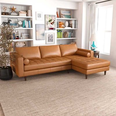 Contemporary Tufted Brown Upholstered Sectional - Brown, 220 cm W x 175 cm D x 85 cm H