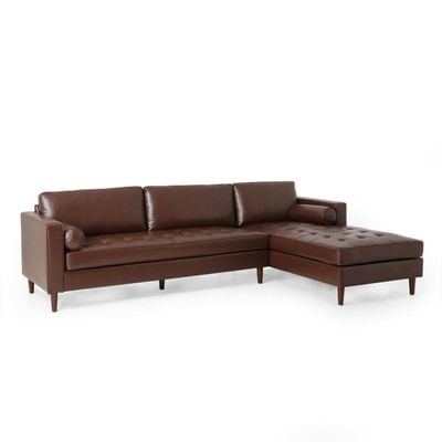 Contemporary Tufted Brown Upholstered Sectional - Dark Brown, 220 cm W x 175 cm D x 85 cm H