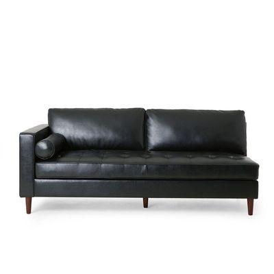 Contemporary Tufted Brown Upholstered Sectional - Black, 220 cm W x 175 cm D x 85 cm H