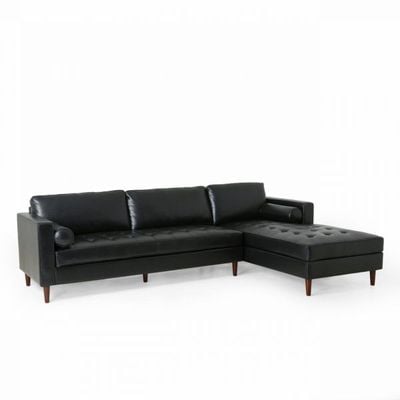 Contemporary Tufted Brown Upholstered Sectional - Black, 220 cm W x 175 cm D x 85 cm H