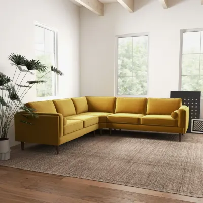  Symmetrical Corner Sectional Sofa in  Velvet - Yellow, 245 cm W x 245 cm D x 85 cm H