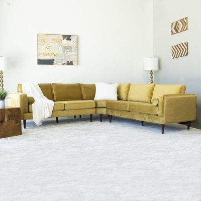  Symmetrical Corner Sectional Sofa in  Velvet - Yellow, 245 cm W x 245 cm D x 85 cm H