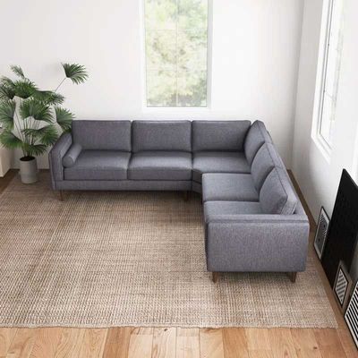  Symmetrical Corner Sectional Sofa in  Velvet - Gray, 245 cm W x 245 cm D x 85 cm H