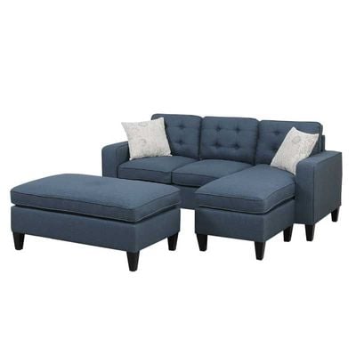 Howa Wide Sectional with Ottoman - Blue, 210cm W x 152cm D x 85cm H