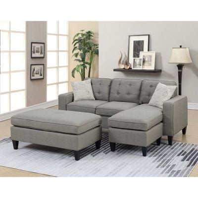 Howa Wide Sectional with Ottoman - Grey, 210cm W x 152cm D x 85cm H