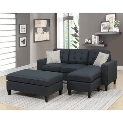 Howa Wide Sectional with Ottoman - Black, 210cm W x 152cm D x 85cm H