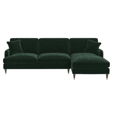 Teal L Shape 3 Seaters Sofa in Velvet - Right Hand Facing - Dark Green, 200cm W x 151cm D x 85cm H