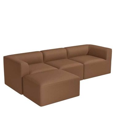 Large 4 Seater U shaped modular lounge in Tan Faux Leather  - Brown, 262cm W x 155cm D x 75cm H