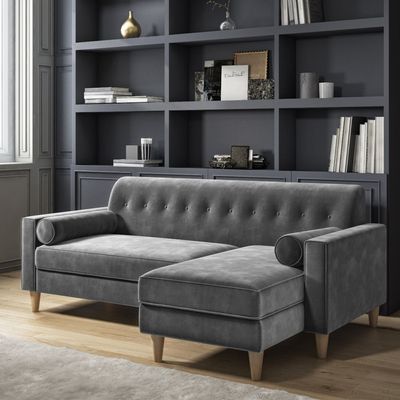 L Shape 3 Seater Sofa - Right Hand Facing - Light Gray, H79 x W202 x D135 cm