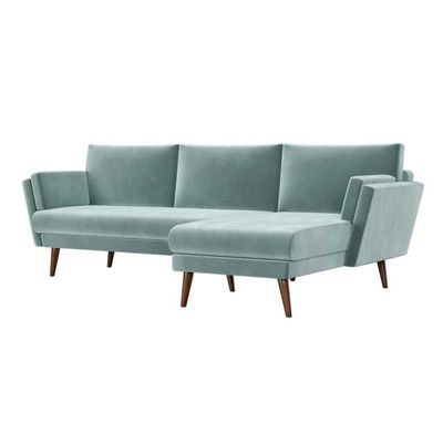 Mint green velvet sofa L shape - Right Hand Facing - Mint Green, 220cm W x 150cm D x 90cm H