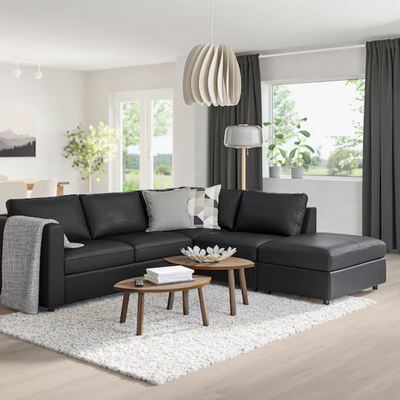 Vimle 4 seater sofa- Black Faux Leather, 220cm Wx 220cm D x 80cm H