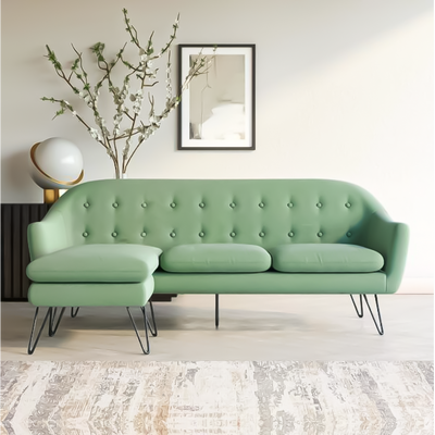 Sage Green Fabric L Shaped 3 Seater Sofa - sage green, 190 cm W x 130 cm D cm x 90 cm H