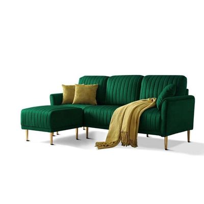  Living Room Sectional Sofa with Ottoman - Green, 200cm W x 85cm D x 90cm H