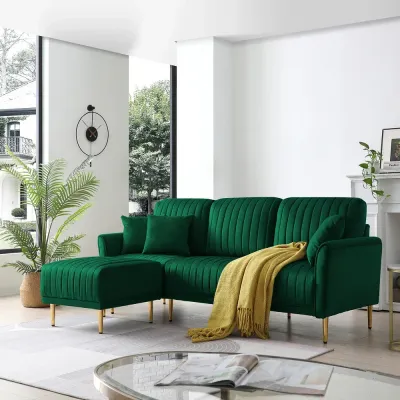  Living Room Sectional Sofa with Ottoman - Green, 200cm W x 85cm D x 90cm H