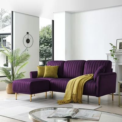  Living Room Sectional Sofa with Ottoman - Purple, 200cm W x 85cm D x 90cm H