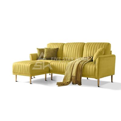  Living Room Sectional Sofa with Ottoman - Gold, 200cm W x 85cm D x 90cm H