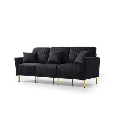  Living Room Sectional Sofa with Ottoman - Black, 200cm W x 85cm D x 90cm H