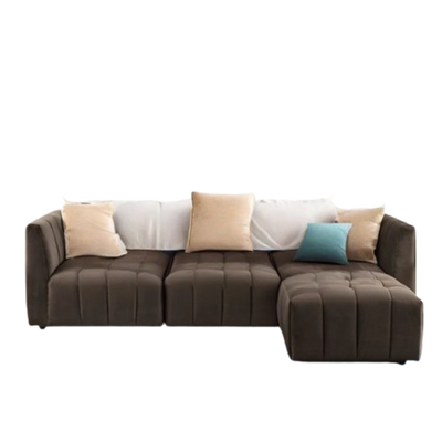 Three Seat Corner Sofa with Ottoman  - Brown, 170cm D x 240cm W x 80cm H