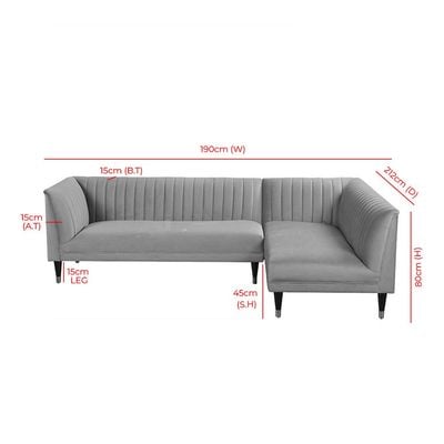 Right Hand L Shape Sofa  - Light Gray, 190cm W x 212cm D x 80cm H