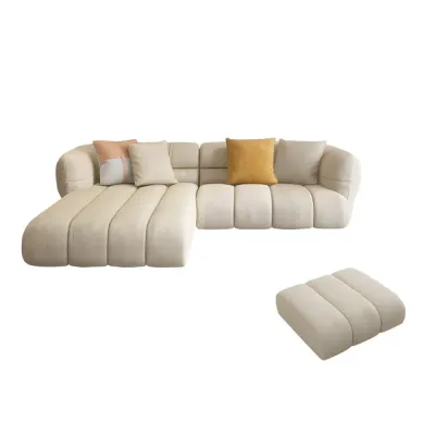  Stylish L-Shape Sectional Sofa With Ottoman - Beige, 300cm L x 165cm W x 71cm H Ottomo with arm chair included