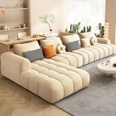 Colorfast L-Shape Sofa Chaise With Round Arm - Beige, 360cm L x 180cm W x 95cm H