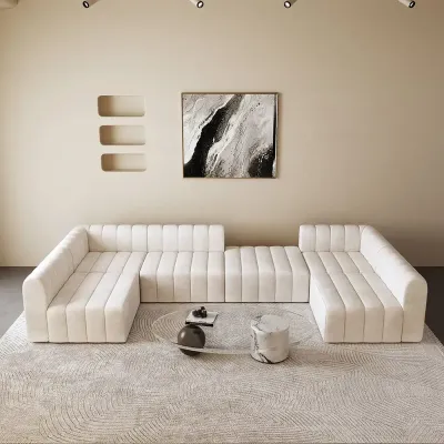 Convertible Modular Sectional Sofa  - Off White, 300cm W x 200cm D x 70cm H