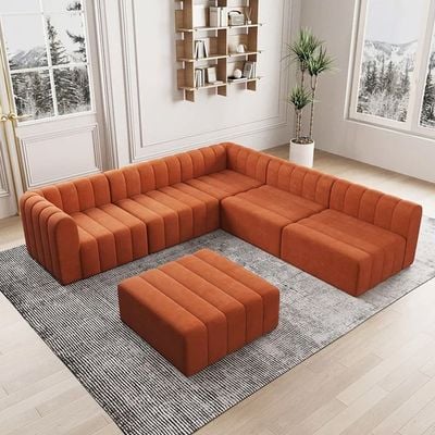 Convertible Modular Sectional Sofa  - Orange, 300cm W x 200cm D x 70cm H