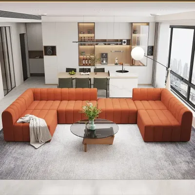 Convertible Modular Sectional Sofa  - Orange, 300cm W x 200cm D x 70cm H