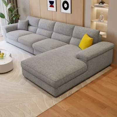  Linen L-Shape Sofa Chaise - Gray, 320cm L x 94cm H x 180cm W